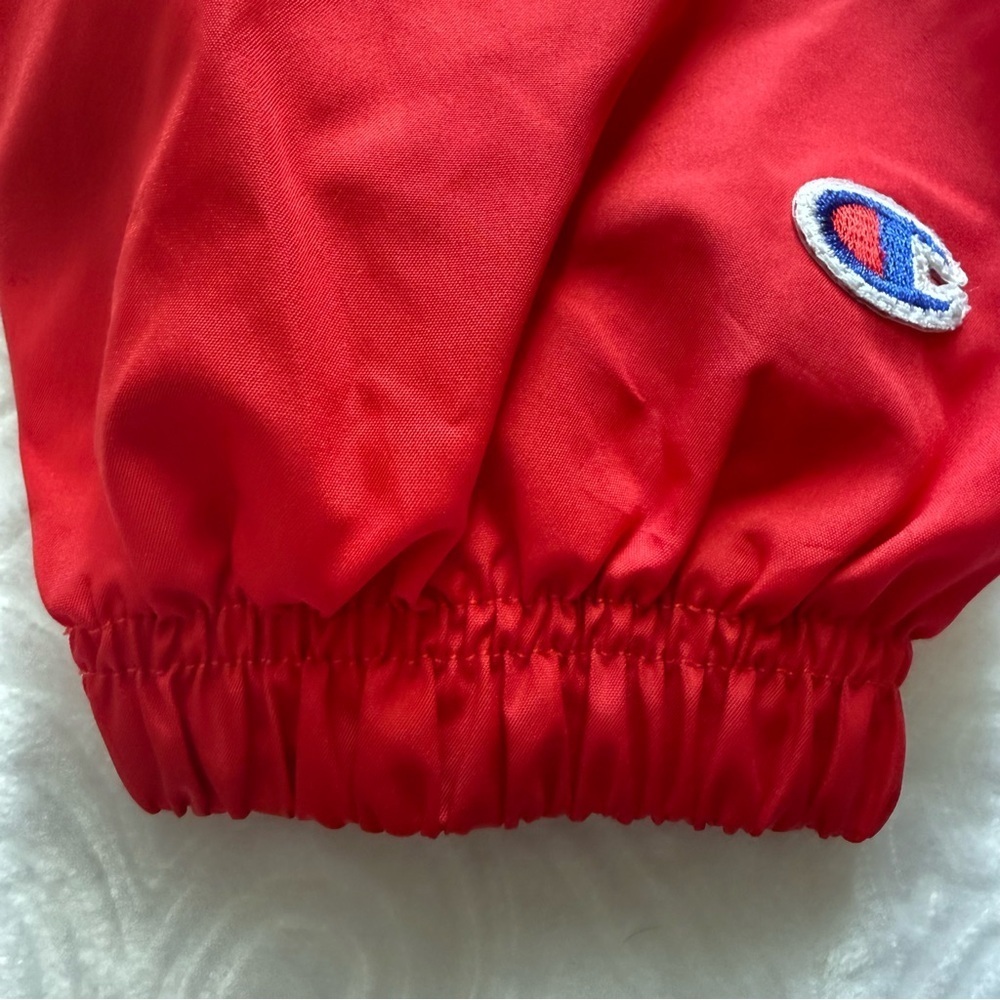 Champion Red Half Zip Windbreaker Jacket L Lightweight Hooded Pullover CC Logo - Picture 11 of 14
